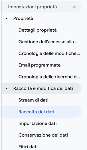 impostazioni della proprietà di Google Analytics