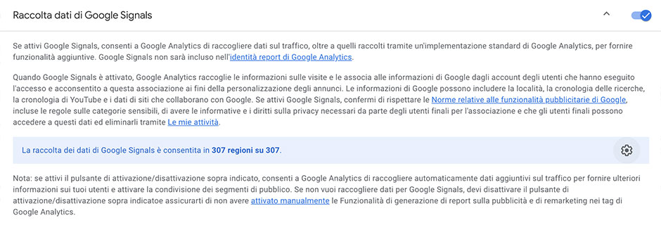 impostazioni Google Signals