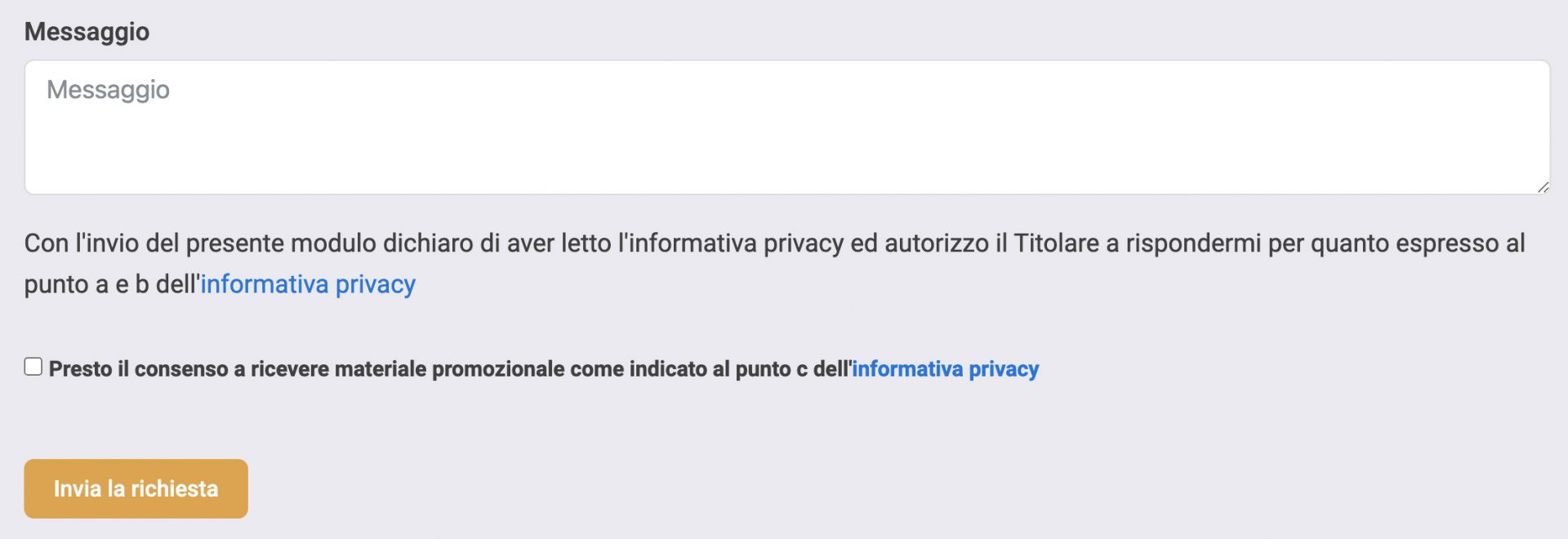 checkbox per il consenso marketing sui moduli di contatto