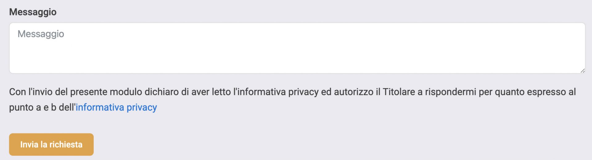 informativa privacy standard sui moduli di contatto